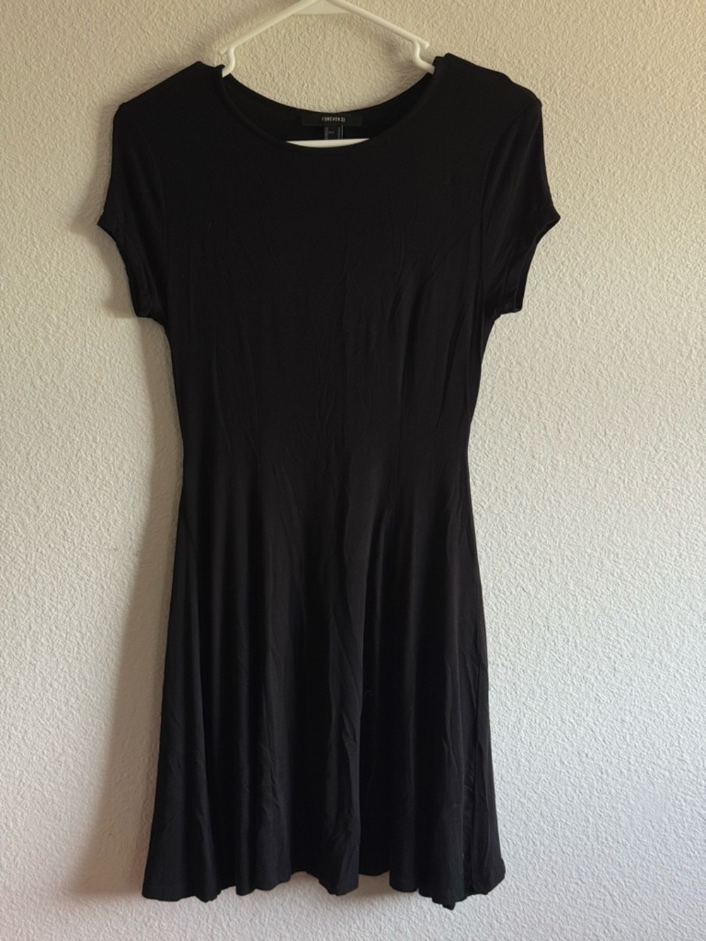 Forever 21 Black Short Sleeve Fit-and-Flare Mini Dress
